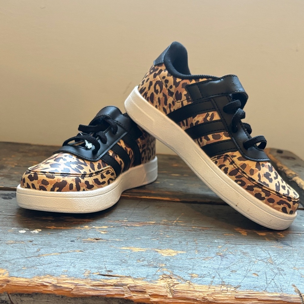 adidas Leopard Print Kids Sneakers with Black Stripes